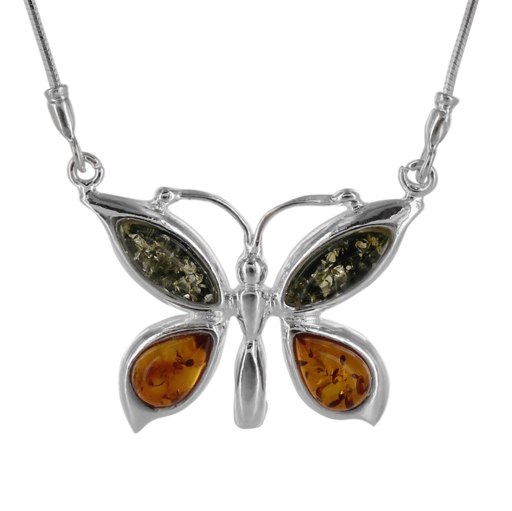 Multi Colored Butterfly Logo - Sterling Silver Amber Multicolored Butterfly Necklace