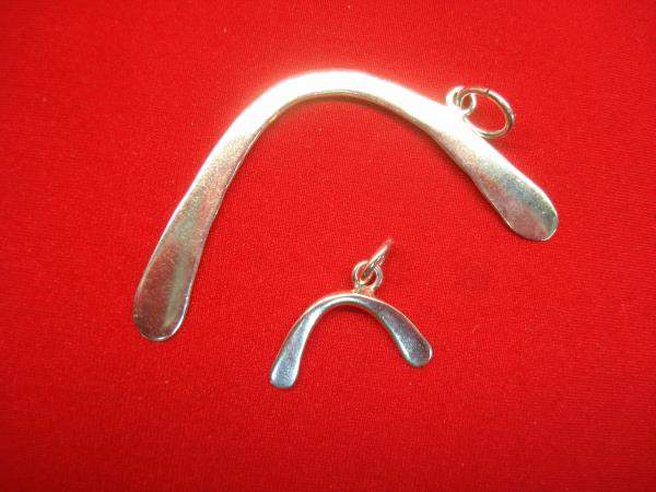 That Has 2 Silver Boomerangs Logo - PAIR (2) OF ARTISAN CRAFTED STERLING SILVER BOOMERANG PENDANTS