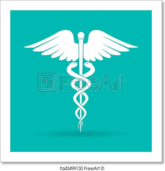 Medical Snake Logo - Free art print of Caduceus medical symbol. Emblem for drugstore or