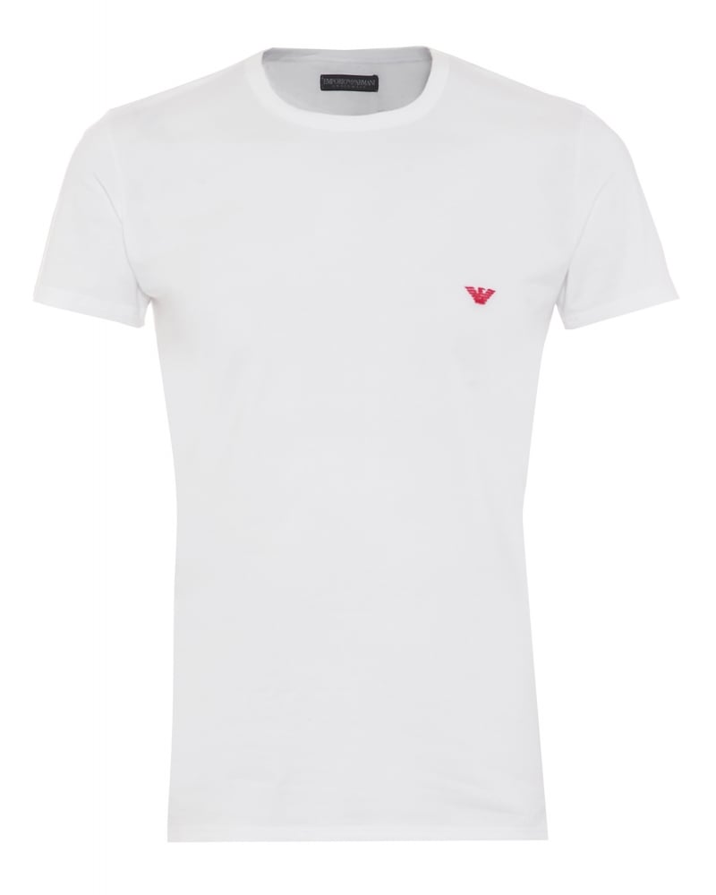Grey and Red Eagle Logo - Emporio Armani Mens T-Shirt Small Red Eagle Logo White Slim Fit Tee