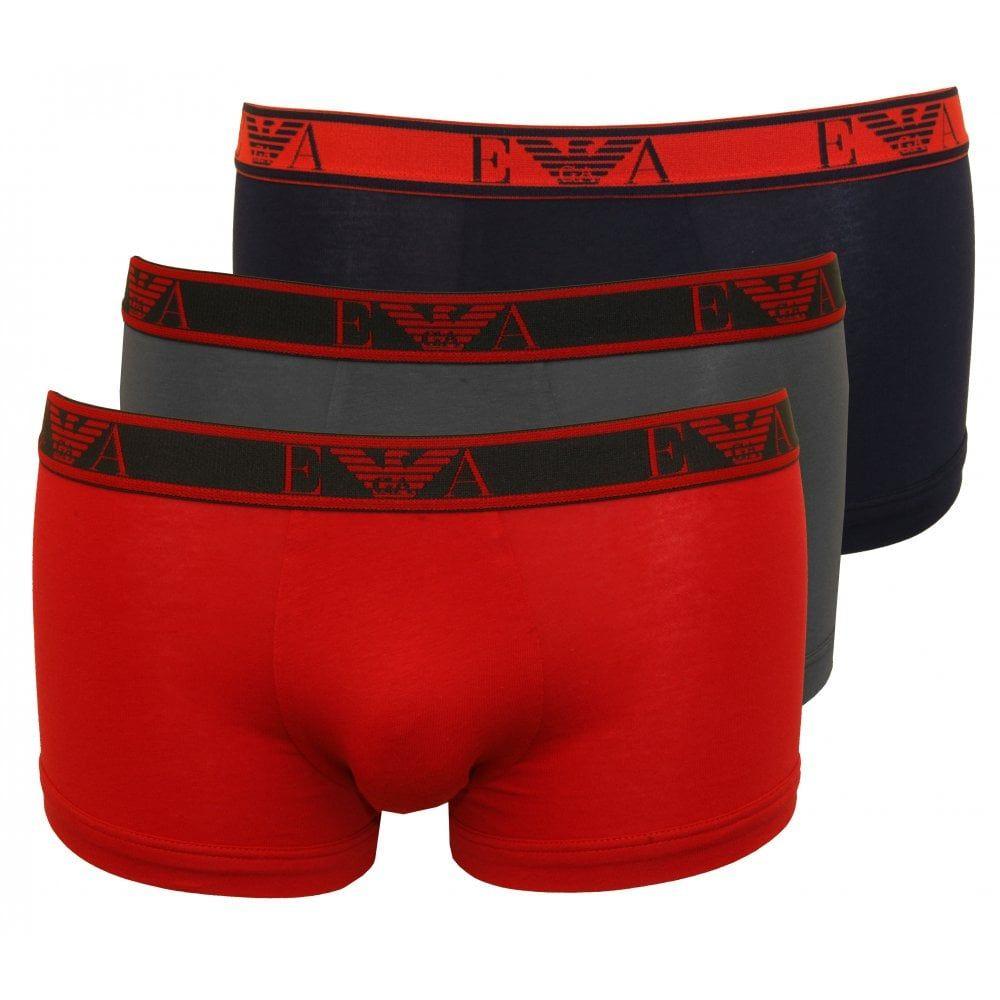 Grey and Red Eagle Logo - Emporio Armani 3-Pack Eagle Logo Boxer Trunks, Navy/Grey/Red | UnderU