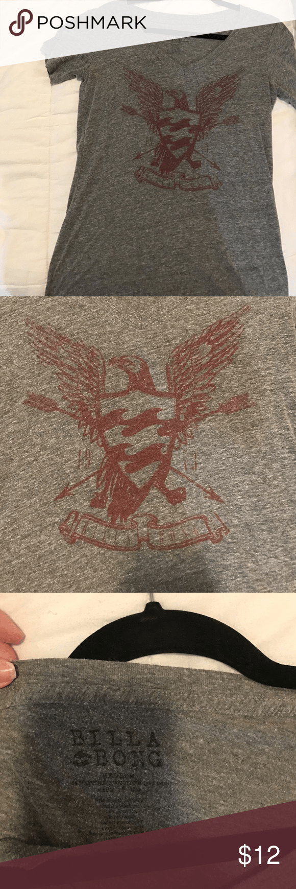 Grey and Red Eagle Logo - Gray Billabong t shirt | My Posh Picks | Shirts, T shirt, Billabong