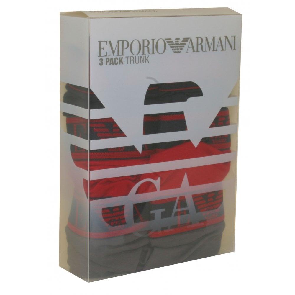 Grey and Red Eagle Logo - Emporio Armani 3-Pack Eagle Logo Boxer Trunks, Navy/Grey/Red | UnderU