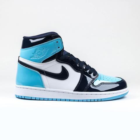 Blue Chill Logo - Nike Air Jordan 1 UNC Patent Blue Chill & White Sneaker – Crepslocker