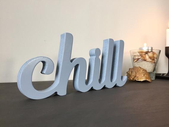 Blue Chill Logo - NEW color Dusty blue chill cutout wooden sign that stands on