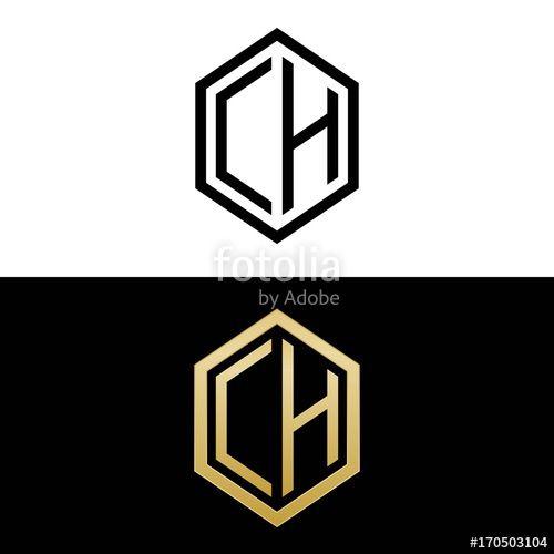 CH Logo - initial letters logo ch black and gold monogram hexagon shape vector