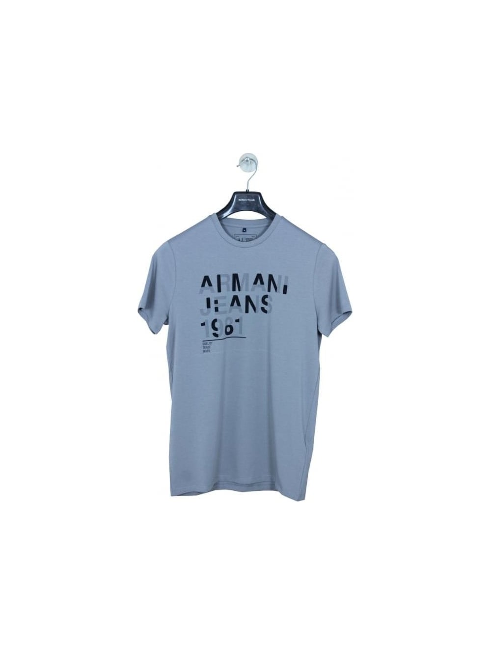 Flock Logo - Armani Jeans Half Print Flock Logo T Shirt in Grey