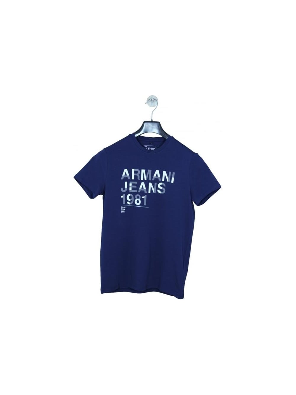 Flock Logo - Armani Jeans Half Print Flock Logo T Shirt in Navy/White - Northern ...