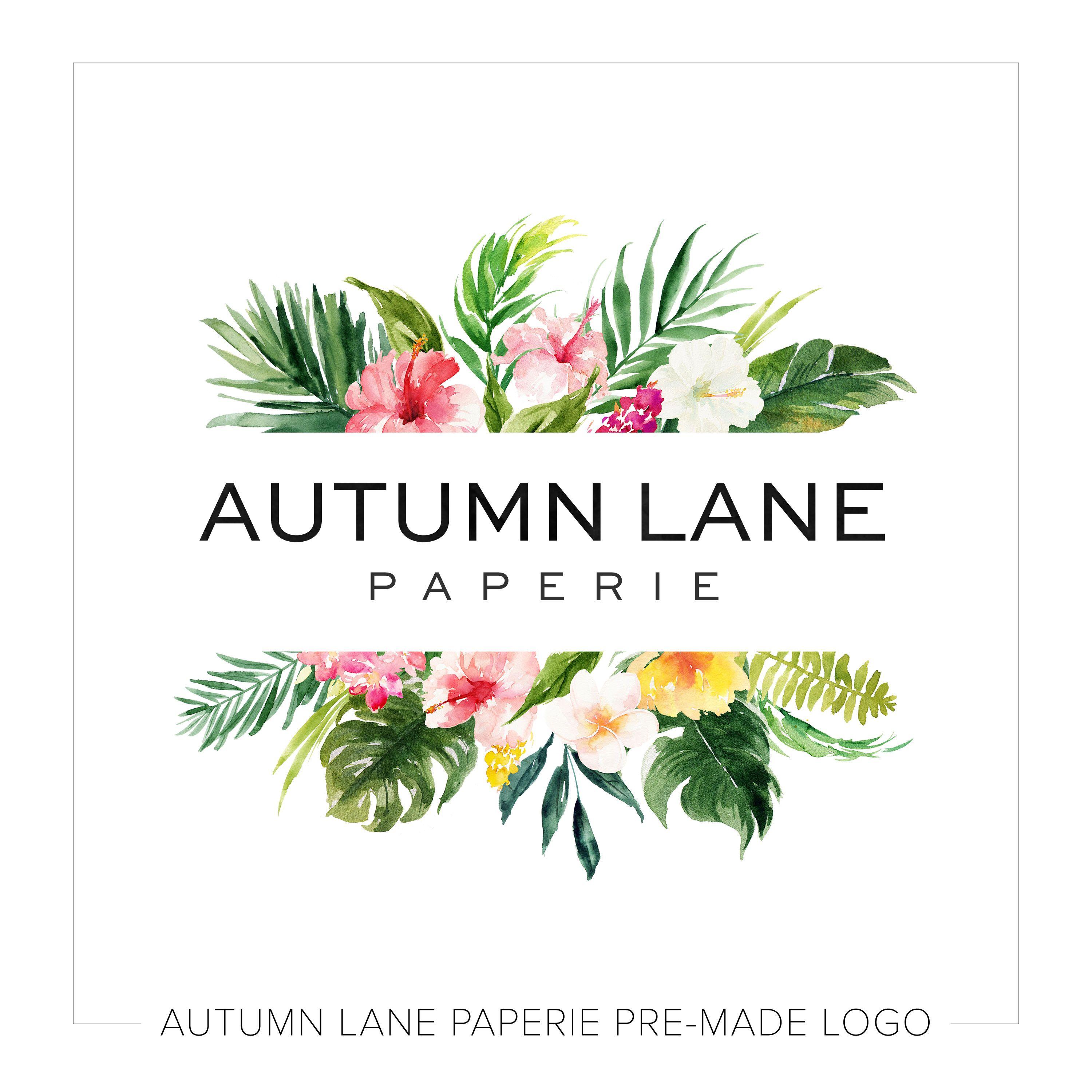 Floral Logo - Clean Text Tropical Floral Logo K27. Autumn Lane Paperie