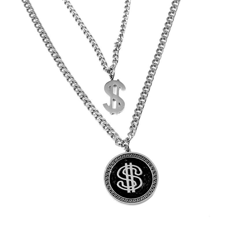 Diamond Money Logo - Small Doule Black Round Money Logo Hip-pop Man Elegant Stainless Steel  Necklace Rectangle Fashion Jewelry Dropshipping Pendant