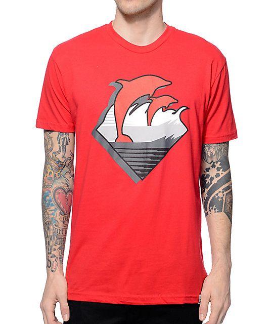 Red Pink Dolphin Logo - Pink Dolphin DMS Waves Red T-Shirt | Zumiez