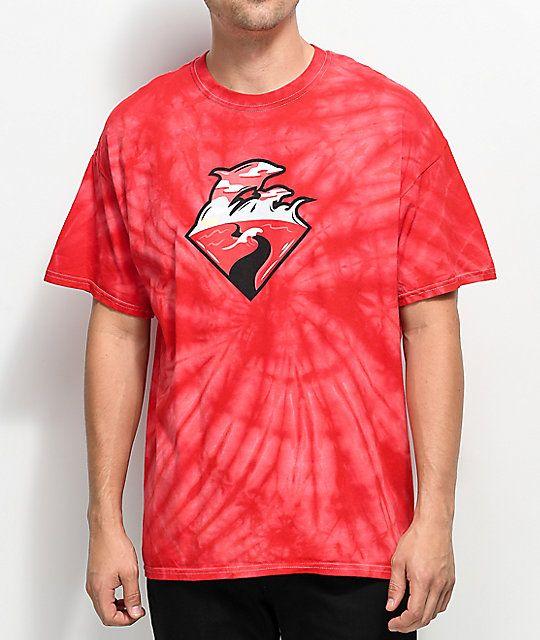 Red Pink Dolphin Logo - Pink Dolphin Waves Horizon Red Tie Dye T-Shirt | Zumiez.ca