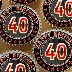 Red Black and Gold Logo - HAPPY 40TH BIRTHDAY AGE 40 BLACK & GOLD AND RED EDIBLE CUPCAKE ...