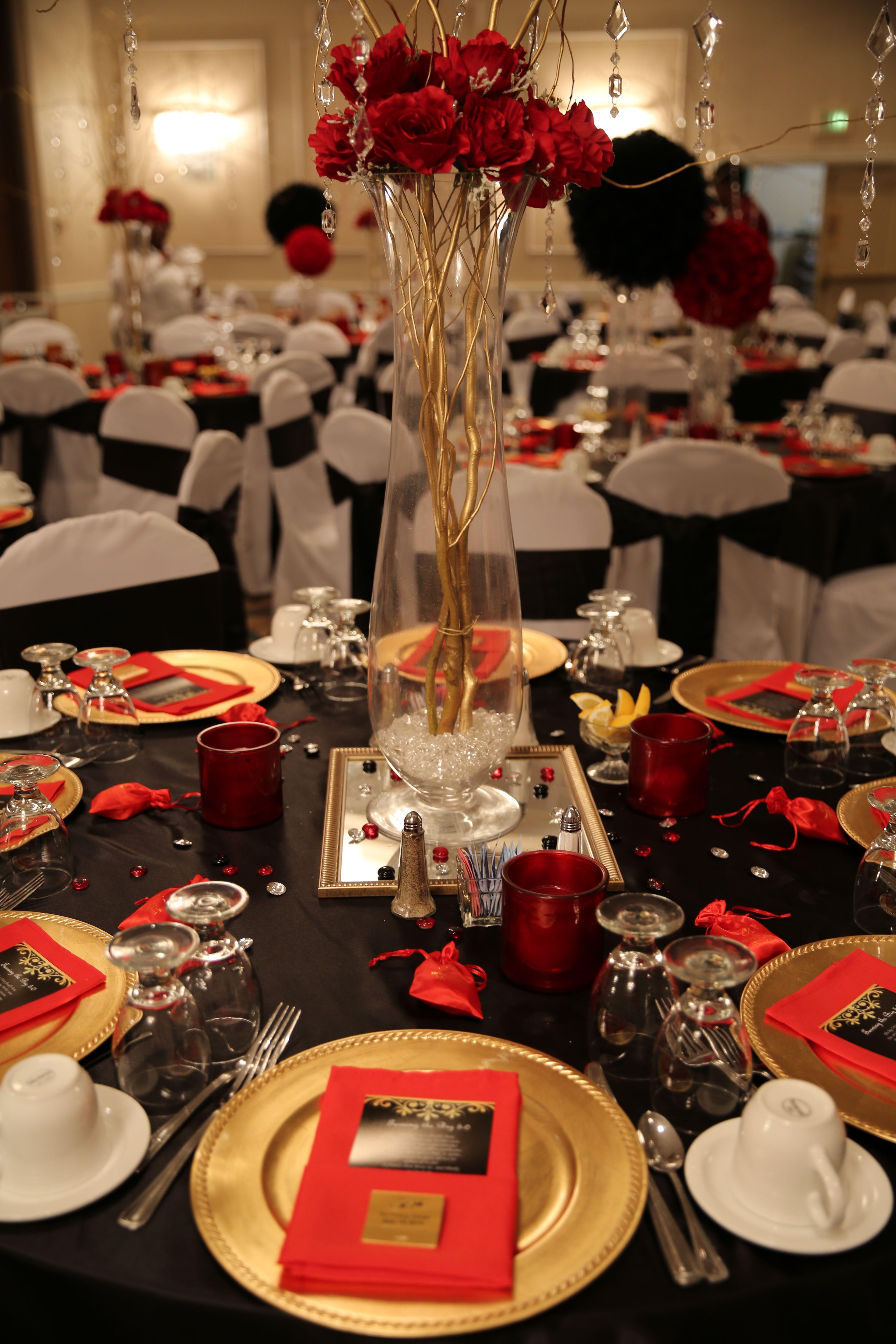 Red Black and Gold Logo - Red, black and gold table decorations for 50th birthday party. 