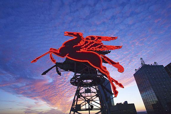 Blue and Red Pegasus Logo - The Red Flying Horse in Downtown/Pegasus | The Dallas Whisperer