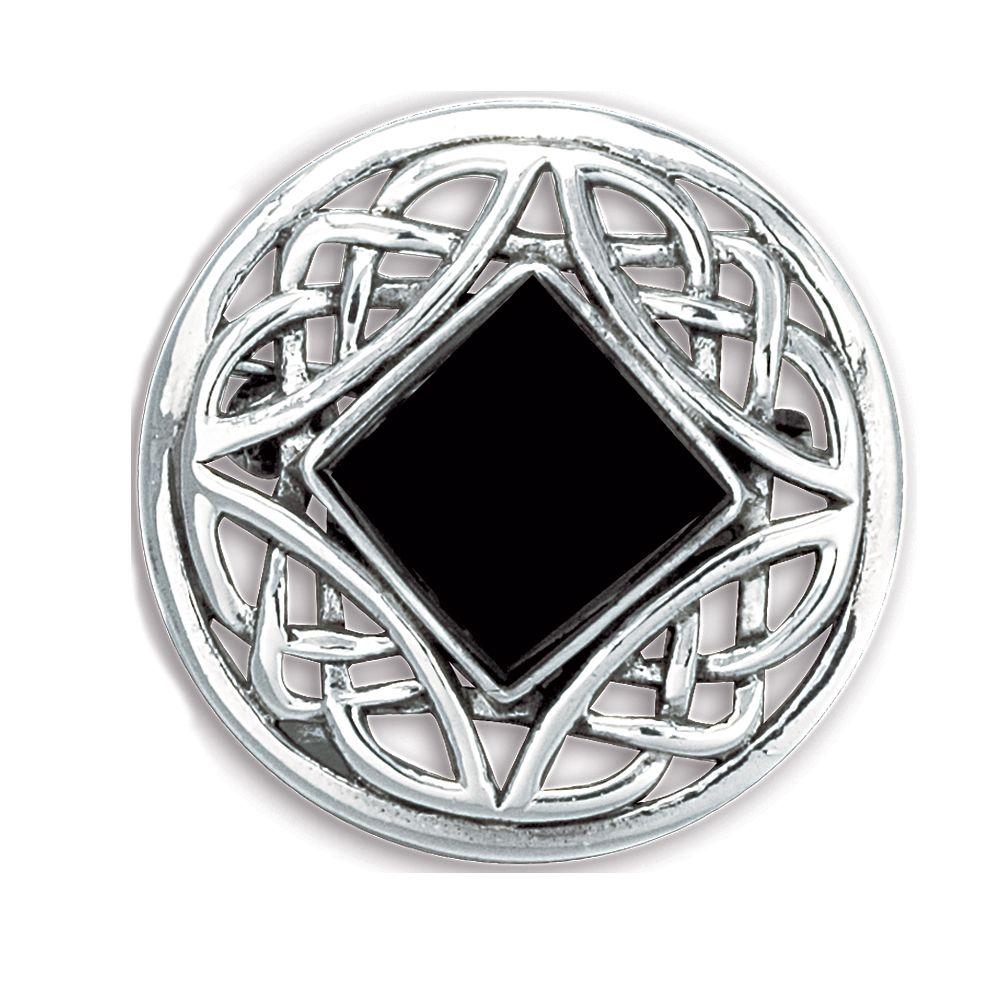 Silver Diamond Shaped Logo - CP-1505: Sterling Silver Round Celtic Knot Pin with Diamond Shaped Onyx