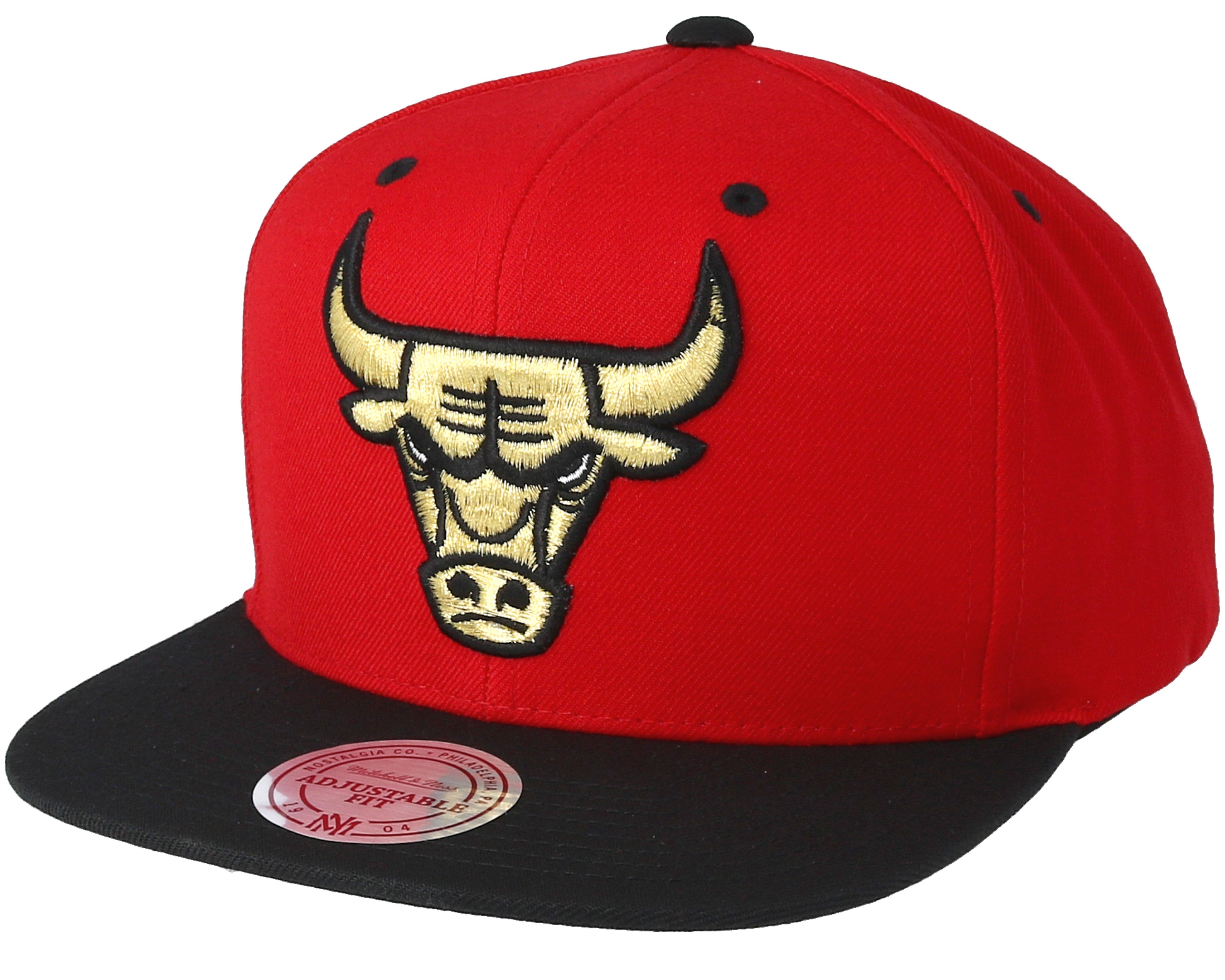 Red Black and Gold Logo - Chicago Bulls Black & Gold Metallic Red Snapback - Mitchell & Ness ...
