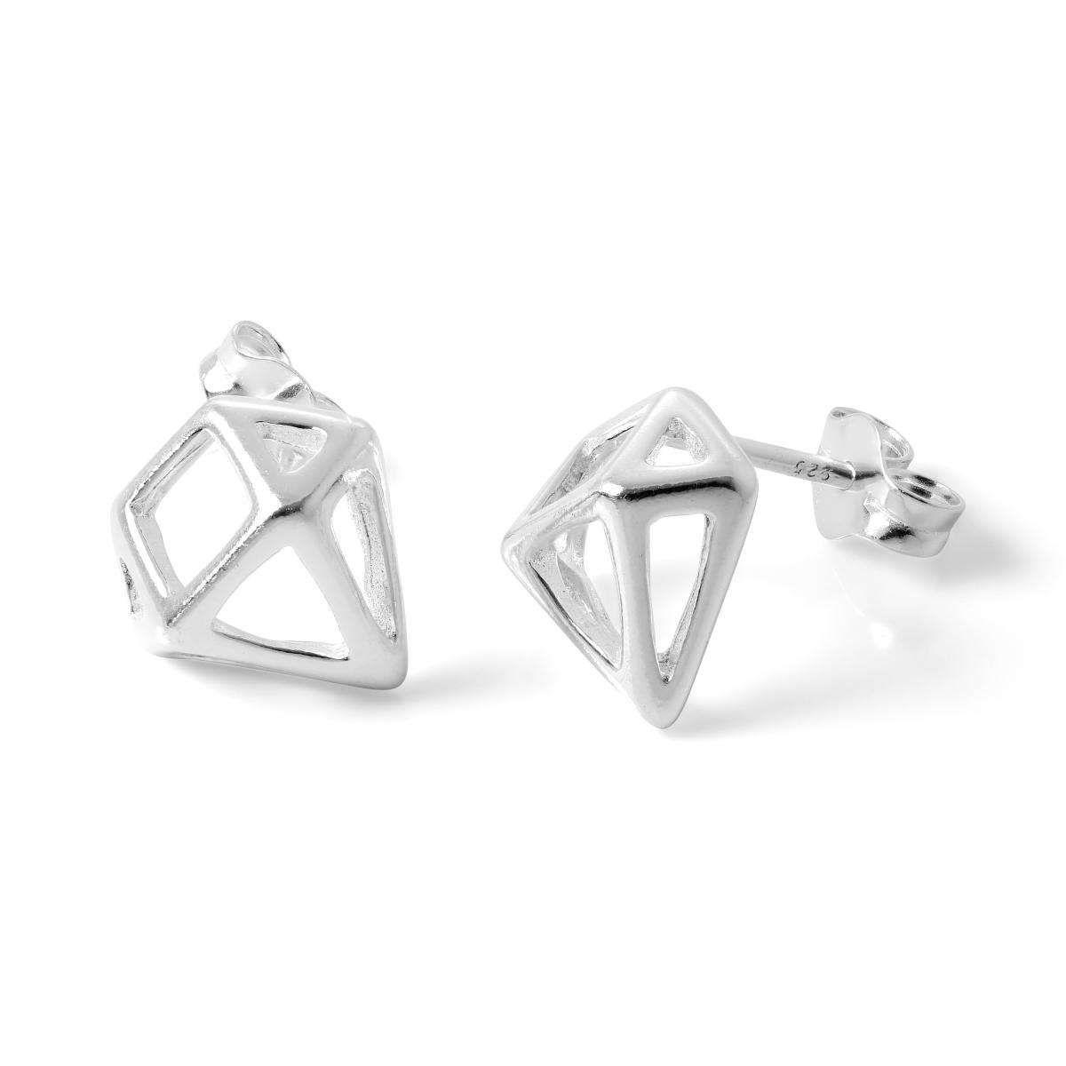 Silver with Diamond Shape Logo - Sterling Silver Open Diamond Shaped Stud Earrings | JewelleryBox ...