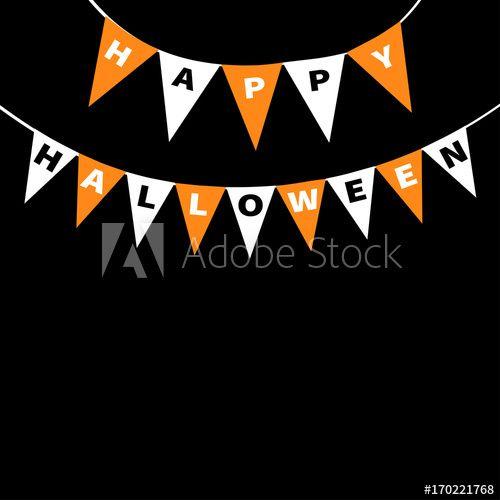 Orange White Triangle Logo - Happy Halloween card. Bunting flags pack letters. Flag garland