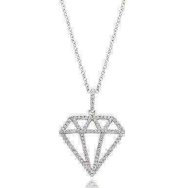 Silver with Diamond Shape Logo - Silver Cubic Zirconia Diamond Shaped Pendant