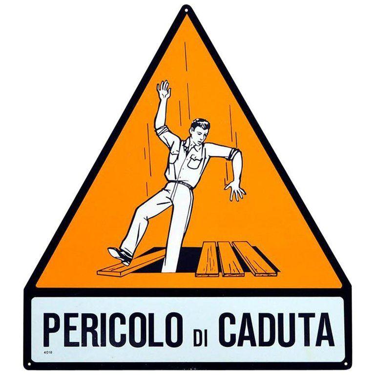 Orange White Triangle Logo - 1950s Italian Orange Triangle Metal Fall Hazard Safety Sign For Sale ...