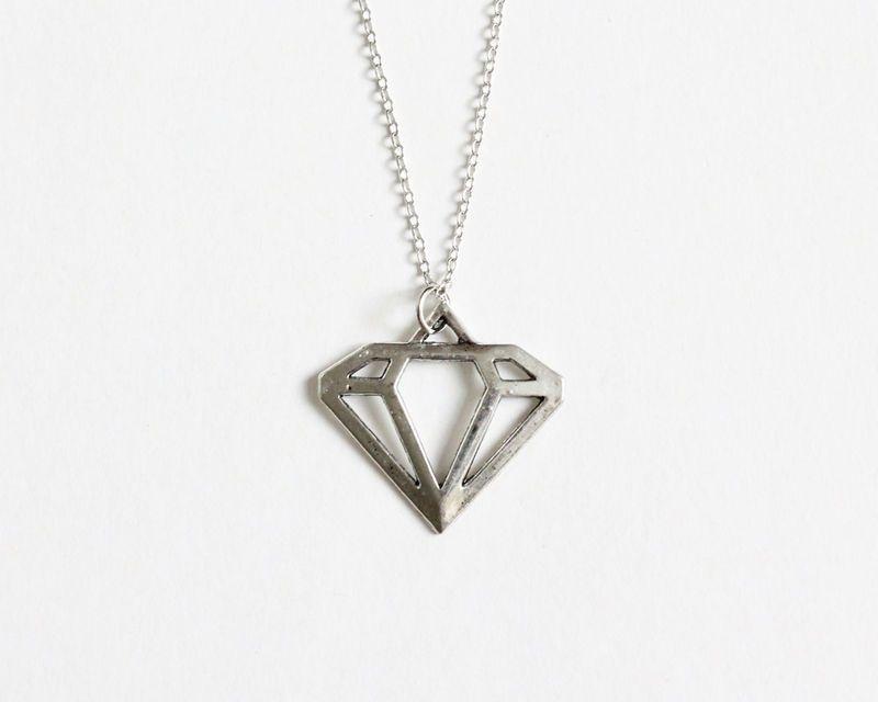 Silver with Diamond Shape Logo - Silver Diamond Shape Necklace