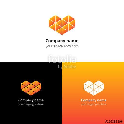 Orange White Triangle Logo - Polygon triangle heart logo, icon, sign, emblem vector template ...