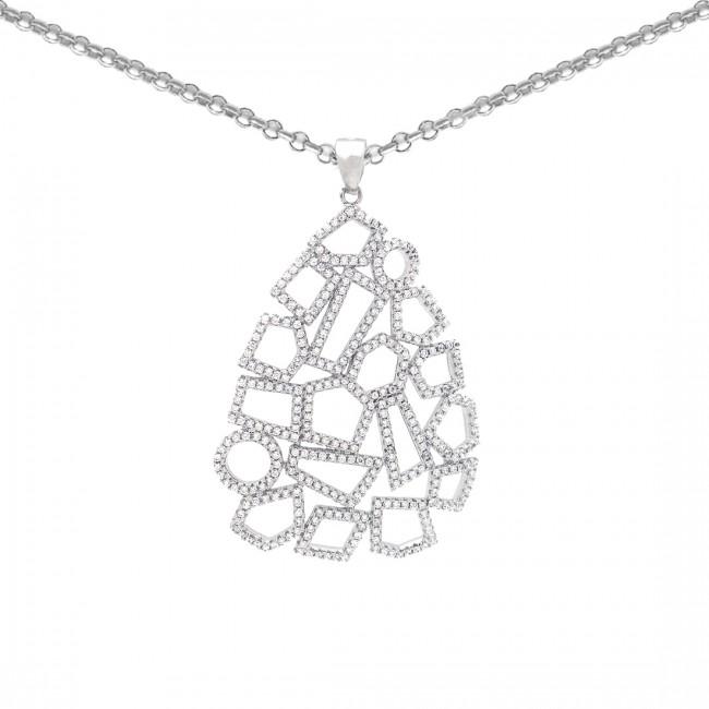 Silver with Diamond Shape Logo - Pure 925 Sterling Silver Fancy Shaped Logo Design Pendant with ...