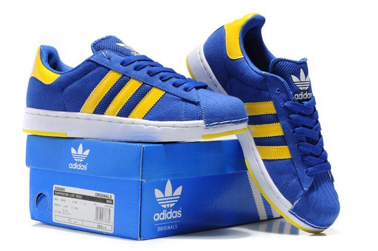 Blue and Yellow Shoe Logo - Price Down Adidas Superstar 2 Lite Md Sole Shoes Men Blue Yellow ...