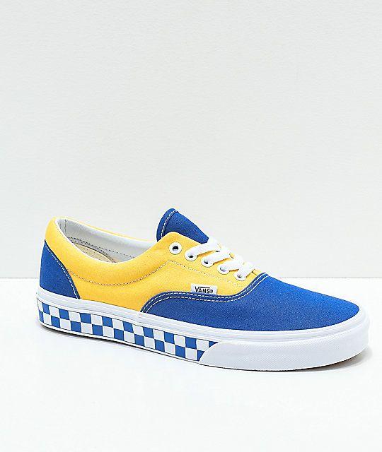 Blue and Yellow Shoe Logo - Vans Era BMX Blue, Yellow & White Checkerboard Skate Shoes