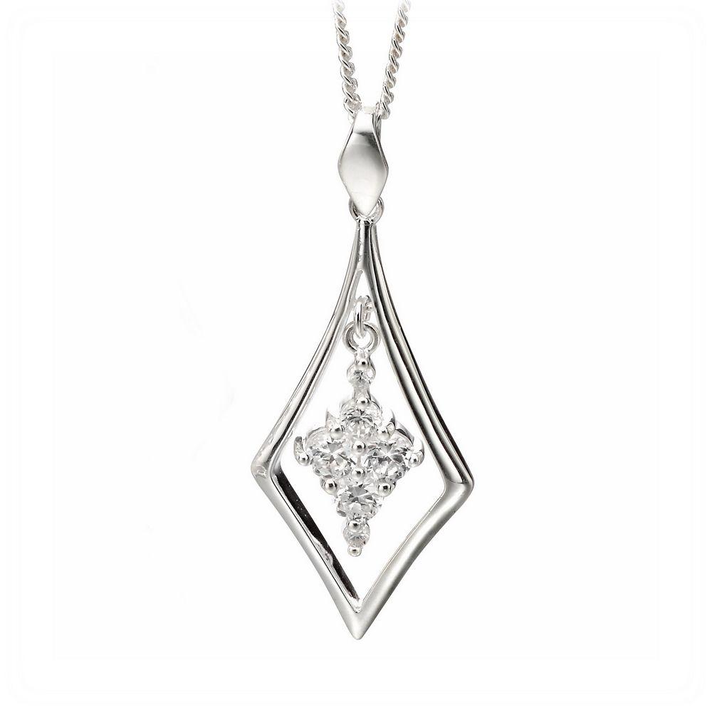 Silver with Diamond Shape Logo - Silver Necklace - Silver pendants