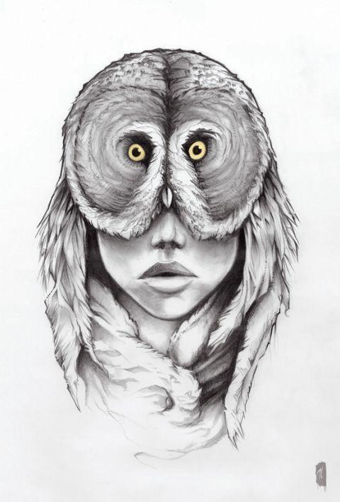 Half Owl Face Logo - half human half animal -spirit animal?. Art. Drawings