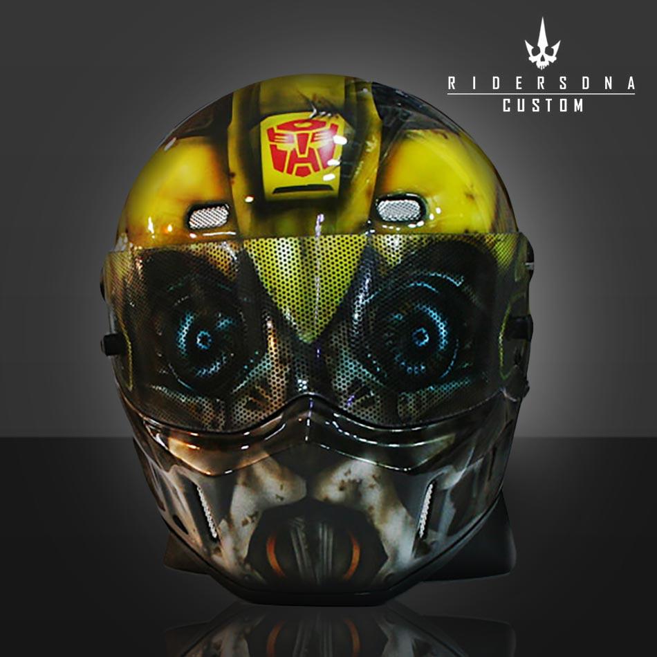 Bee Face Logo - The transformers bumble bee full face crash airbrush helmet