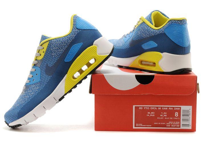 Blue and Yellow Shoe Logo - Men Wmns Nike Air Max 90 Jcrd Blue Yellow With Blue Logo Sports
