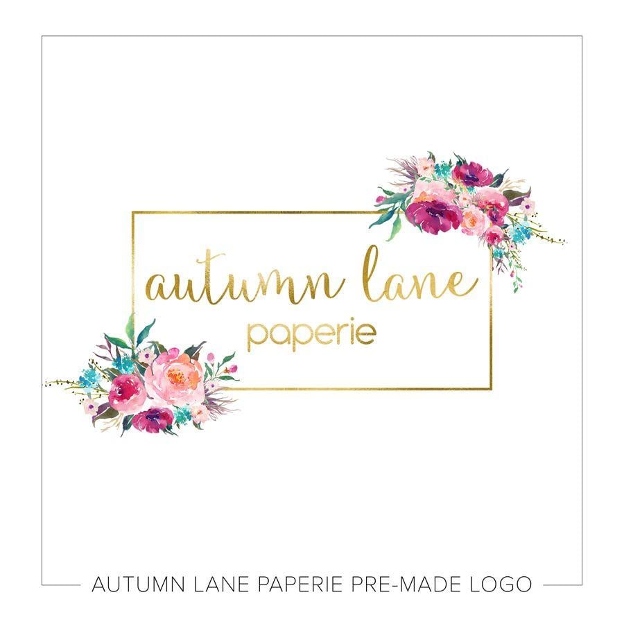 Watercolor Flower Logo - Watercolor Flowers with Gold Foil Rectangle Logo
