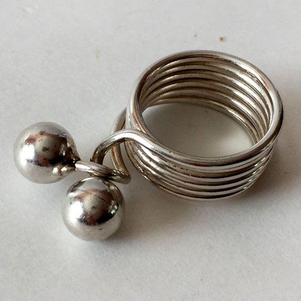 Two Hands On a Silver Ball Logo - Sterling Silver Hand Made 2 BALLS KISS Ring. Size 6 1 2