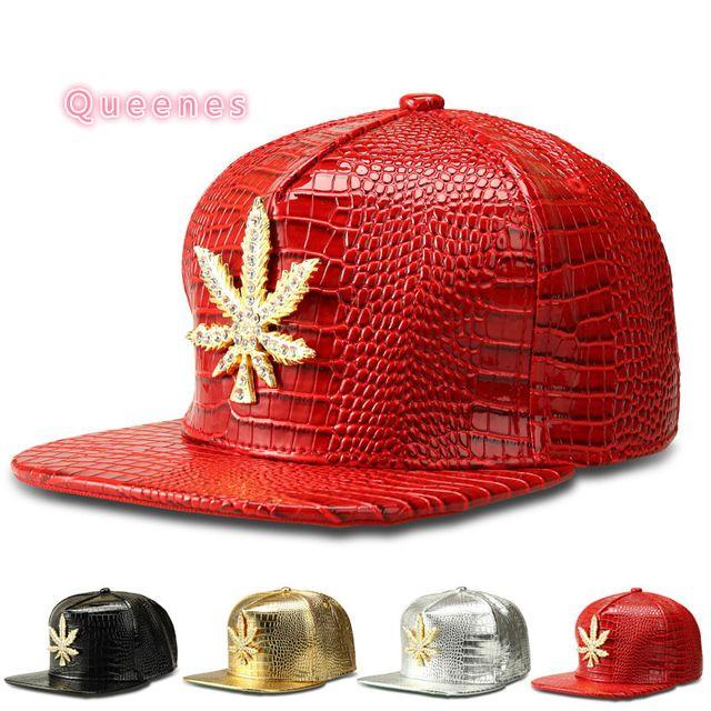 Red Black and Gold Logo - Fashion PU Men Hiphop Caps Golden Leaves Logo Gorro Baseball Hap