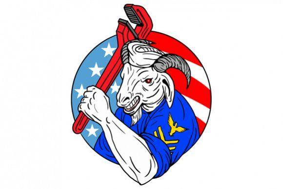 Navy Goat Logo - Navy Goat Holding Pipe Wrench USA Flag | Design Bundles