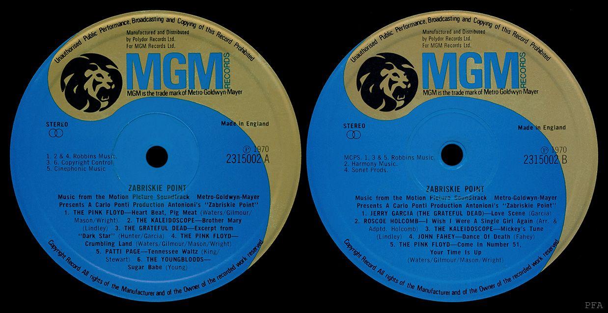 MGM Records Logo - Pink Floyd Archives-U.K. Pink Floyd Soundtrack LP Discography