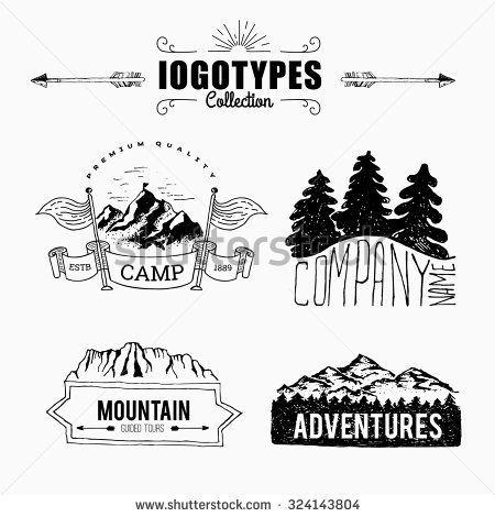 Hand Drawn Mountain Logo - Hand Drawn Logo Set. Retro Collection Of Outdoor Company, Camping
