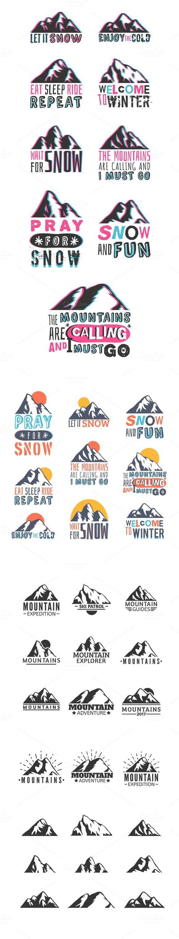 Hand Drawn Mountain Logo - Hand drawn mountains logo and badges. Mountain logos