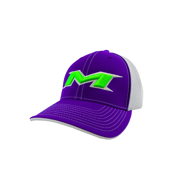 White with Purple M Logo - Miken Hat By Pacific (404M) PURPLE WHITE PURPLE NEON GREEN