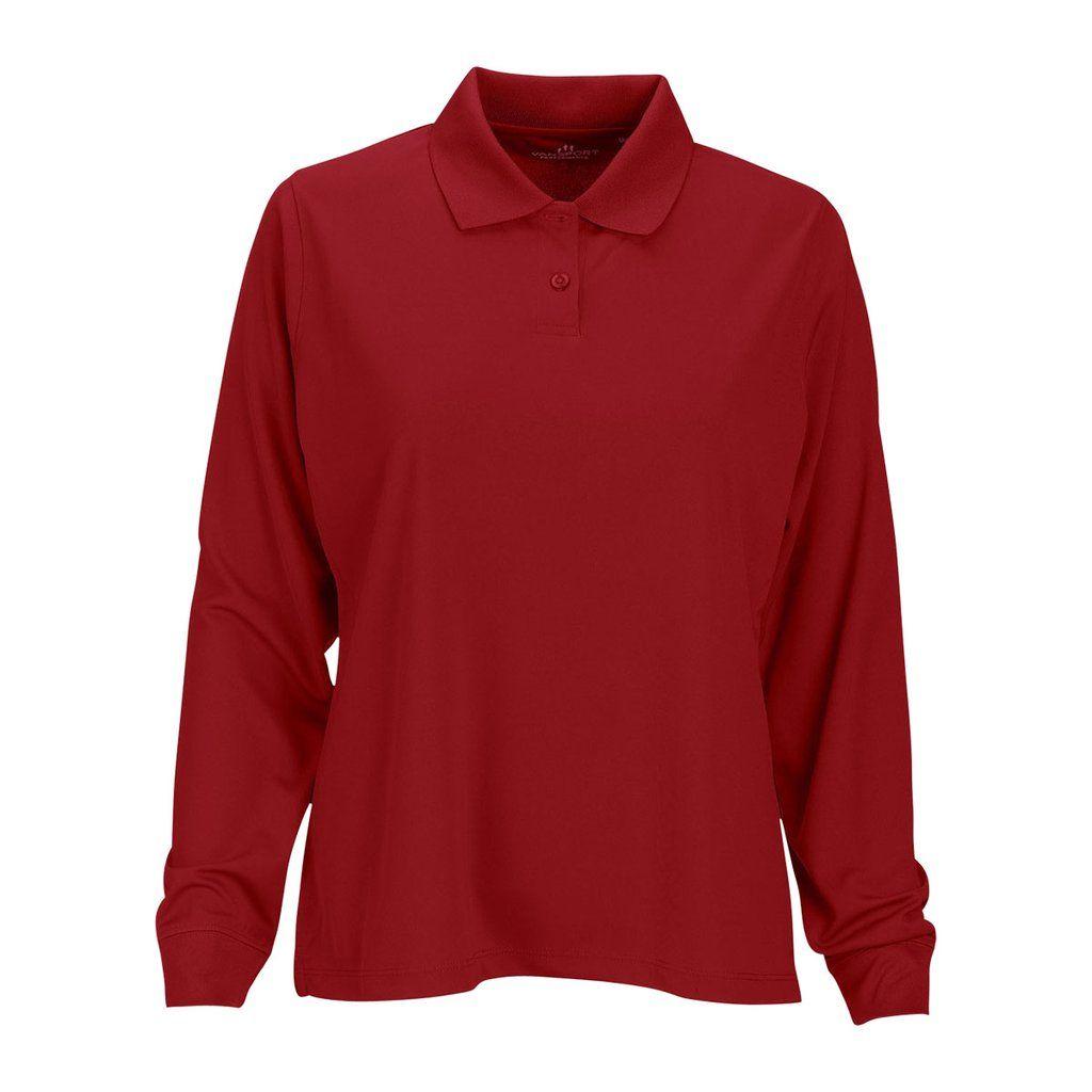 Red Omega Logo - Vantage Women's Sport Red Omega Long Sleeve Solid Mesh Tech Polo