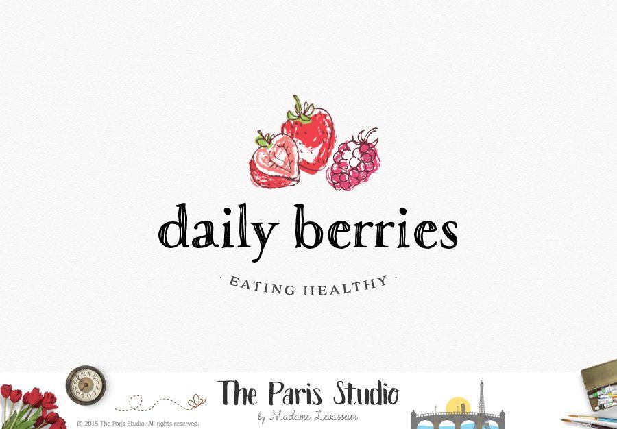 Small Food Logo - Watercolor Berry Fruit Logo Design