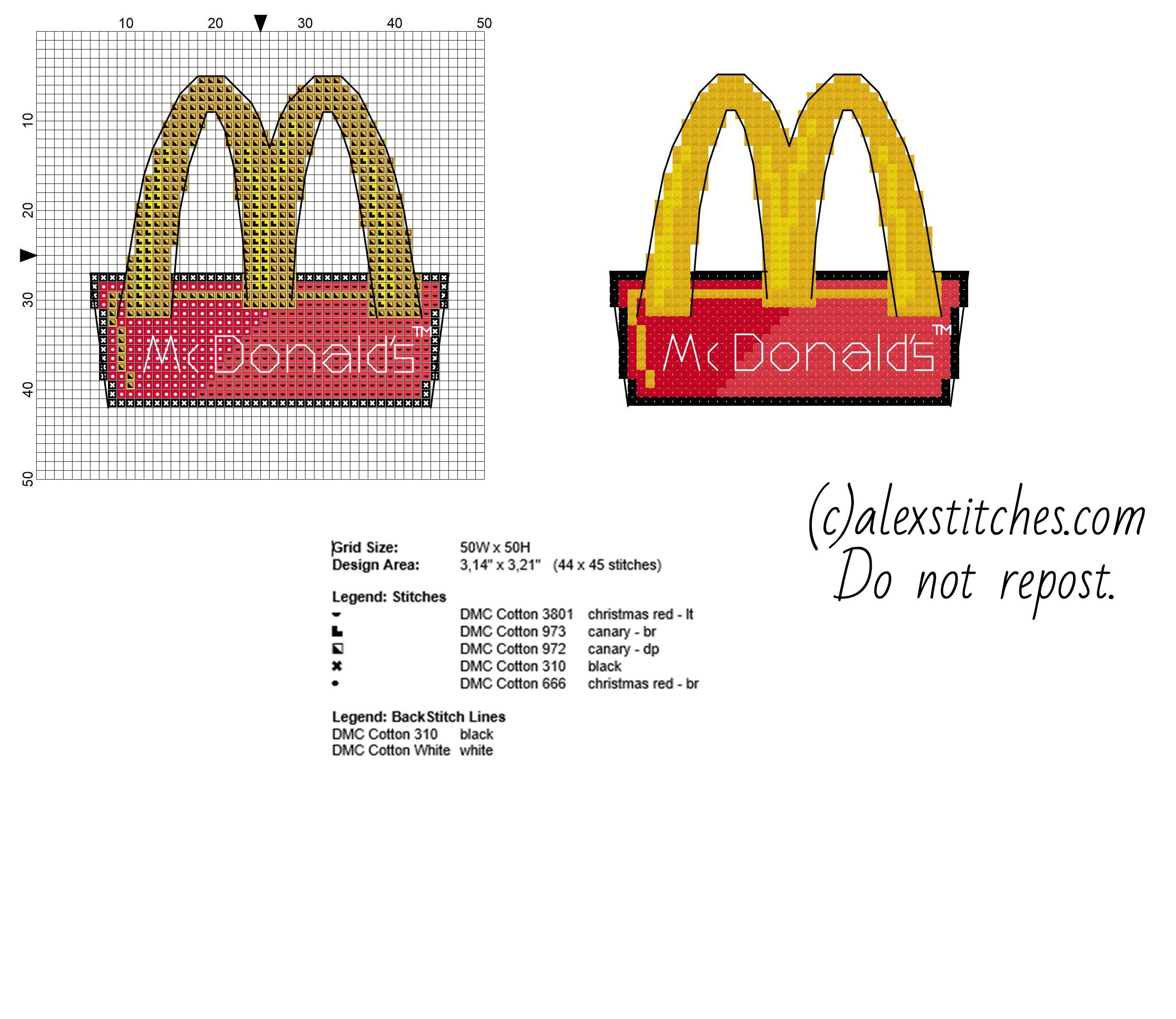 Small Food Logo - Mc Donald's fast food logo small and simple cross stitch pattern