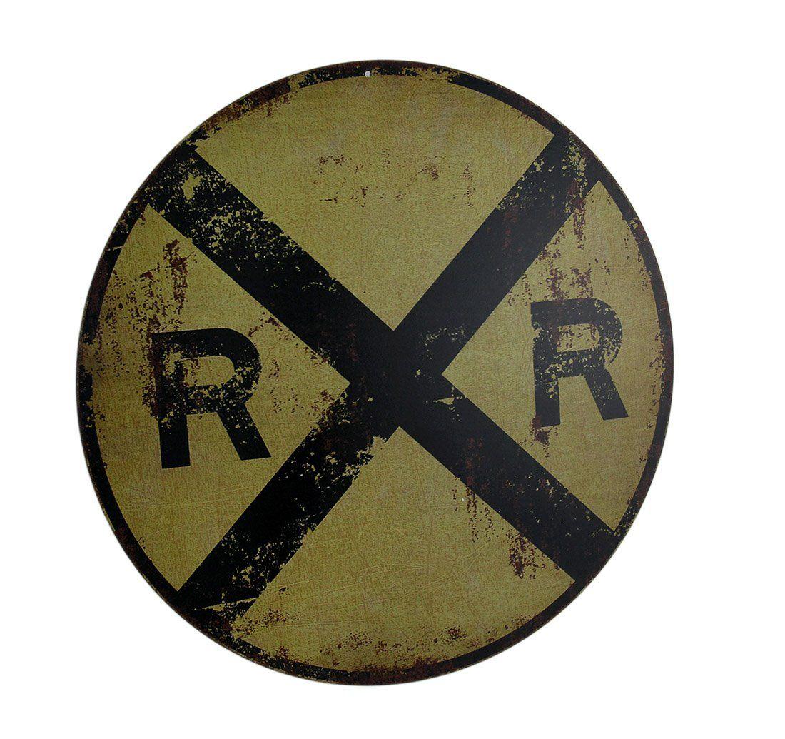 RR Crossing Logo - Amazon.com : Zeckos Vintage Finish Round RR Railroad Crossing Sign ...