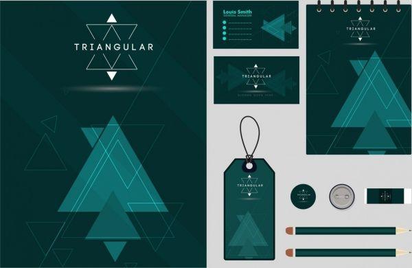 Dark Green Triangle Logo - Business identity sets dark green triangle decoration Free vector