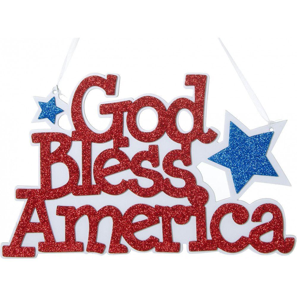 Blue and Red Word Logo - Glittered God Bless America Word Sign: Red, White & Blue