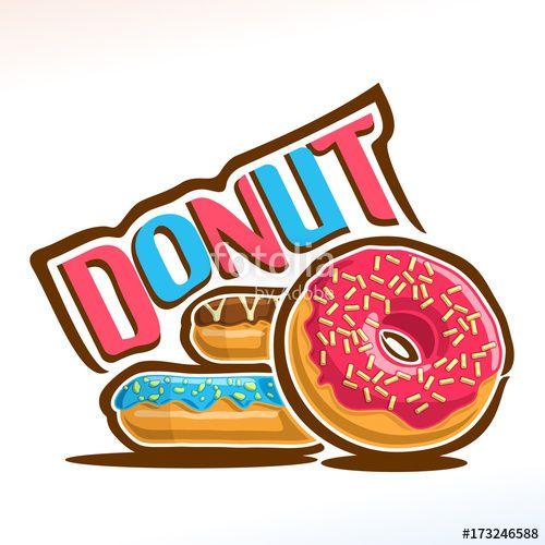 Blue and Red Word Logo - Vector logo for Donut confection, heap of different frosting donuts ...