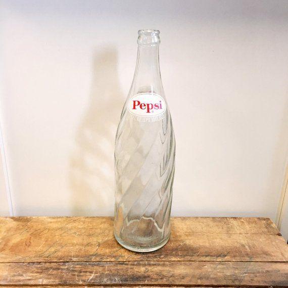 Vintage Pepsi Glass Logo - Large 26oz Pepsi Bottle Swirl Glass Dual Logo 1970 Oversized